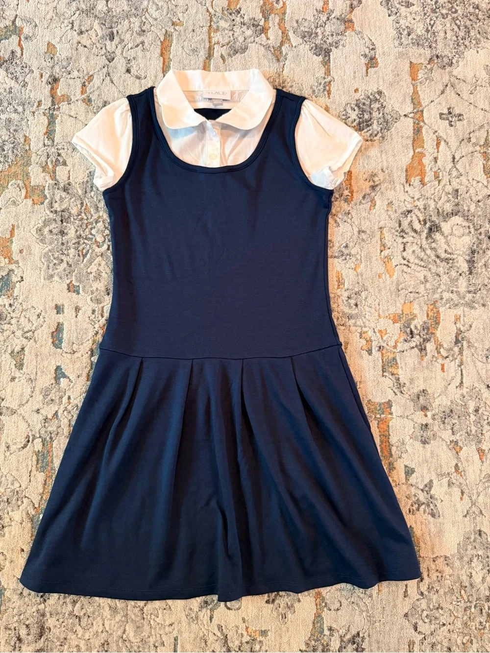 Girls Navy Knit 2-in-1 Uniform Dress Size Large (10/12)